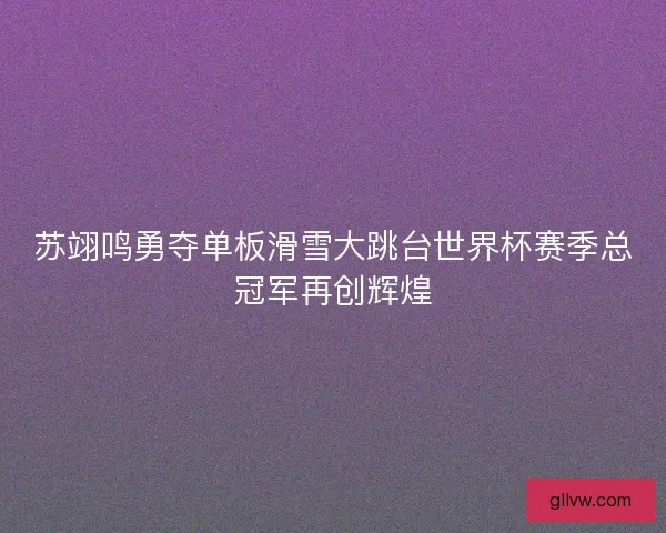苏翊鸣勇夺单板滑雪大跳台世界杯赛季总冠军再创辉煌